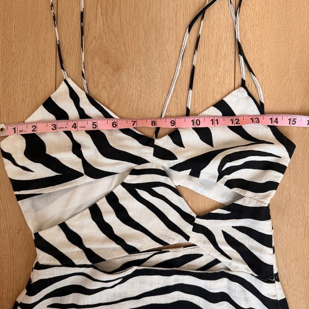 Zara black & white Zebra Print linen blend cutout spaghetti strap Mini Dress XS - Picture 10 of 16